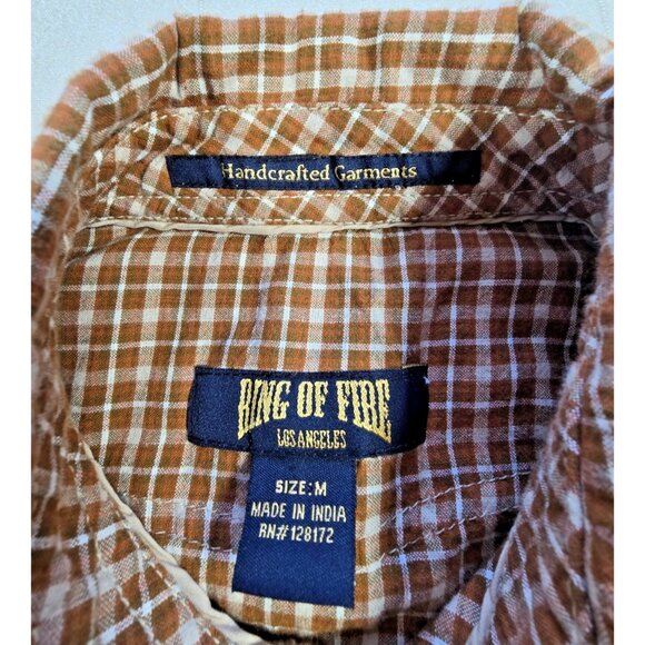 Ring of Fire Men’s M Brown Plaid Western Snap Shirt Long Sleeve Cowboy USA - Picture 8 of 16